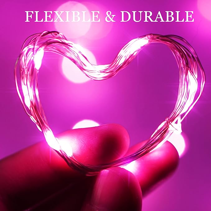 SmilingTown 15 Packs 20 Led Pink Fairy String Lights Battery Operated 6.6ft Silver Wire Firefly Starry Lights Waterproof for Bedroom DIY Table Bottle Wedding Valentine's Day Party Decor