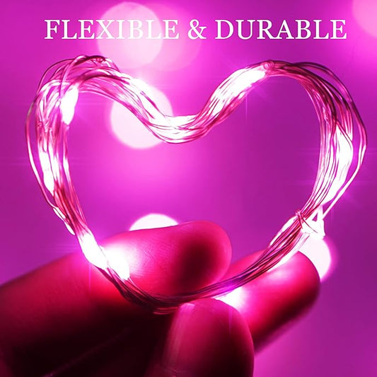 SmilingTown 15 Packs 20 Led Pink Fairy String Lights Battery Operated 6.6ft Silver Wire Firefly Starry Lights Waterproof for Bedroom DIY Table Bottle Wedding Valentine's Day Party Decor