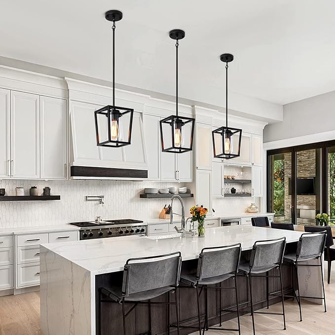 TOULMJ Black Pendant Lights Kitchen Island, Modern Lantern Pendant Light Fixtures, Farmhouse Kitchen Island Lighting Hanging Ceiling Light Fixture for Hallway Dining Room