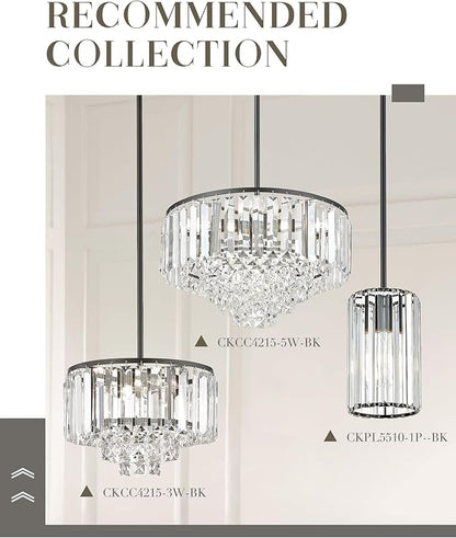 Crystal Pendant Light, Mini Chandelier with Matte Black Finish, Modern Hanging Light Fixture for Kitchen Dining Room Bedroom, CKPL5510-1P-BK