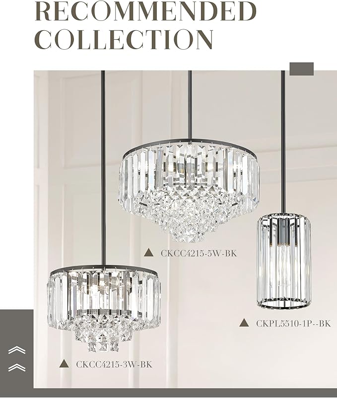 4-Tier Crystal Chandelier, Modern Black Chandelier, 3-Light Pendant Light for Dinning Room Kitchen Island Bedroom Entryway, CC4215-3W-BK