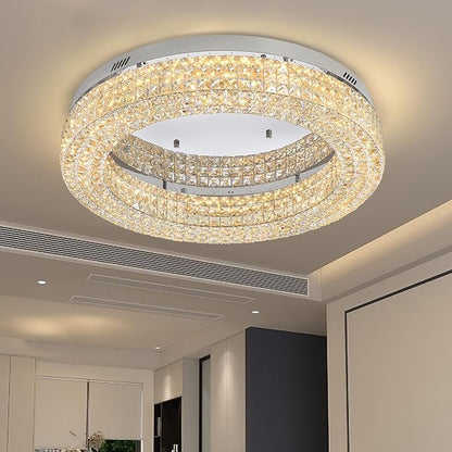 ykolupty 24" Crystal Chandeliers,Round Chandelier for Living Room Modern Ceiling Chandelier Flush Mount Ceiling Light Fixtures for Foyer Bedrooms Dining Room Hallway