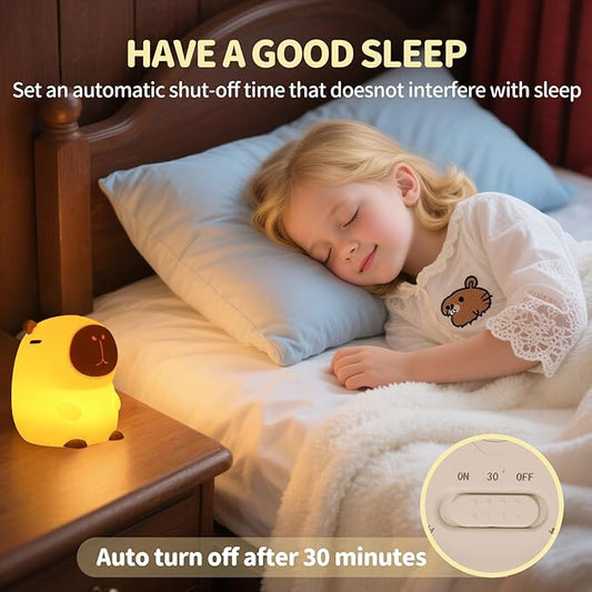Capybara Night Light Squishy, 50Hrs Nursery Night Light, Touch Control 2 Brightness, 30Min Auto-Off, Rechargeable Bedside Lamp for Baby Kids, [Mothers Day Gifts]