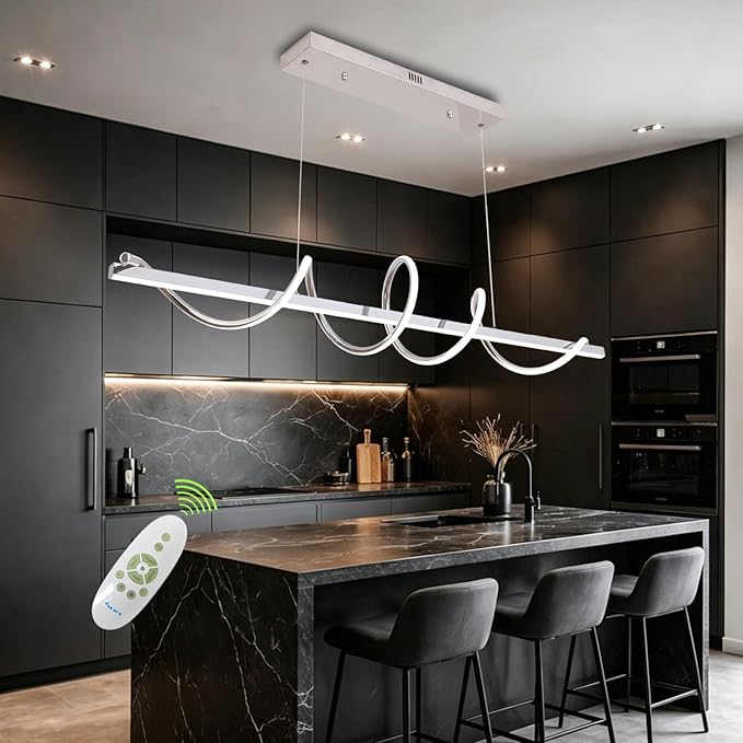 Modern LED Pendant Light for Kitchen Island Lighting,Dimmable Modern Chandelier Color Changing Dining Room Chandelier Light Fixture Creative Twisted into Beautiful Shape in Electroplated Chrome