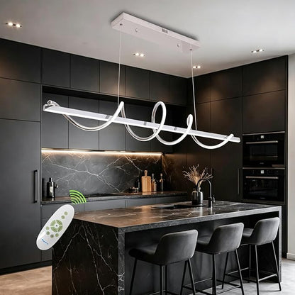 Modern LED Pendant Light for Kitchen Island Lighting,Dimmable Modern Chandelier Color Changing Dining Room Chandelier Light Fixture Creative Twisted into Beautiful Shape in Electroplated Chrome