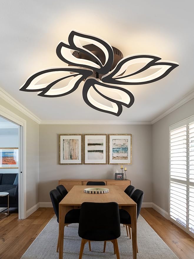 22" Modern Black Flower Dimmable LED Ceiling Light Fixtures, Geometric Low Profile Flush Mount Ceiling Light for Bedroom, Kitchen, Living Room