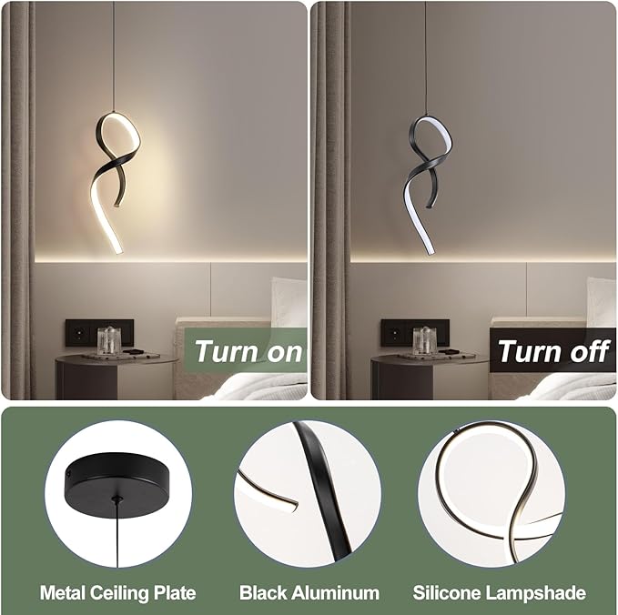 Modern Pendant Light Fixture,4500K LED Pendant Lights Kitchen Island Lighting, Adjustable Height Hanging Light for Kitchen Sink Dining Room Bedroom,1 Pack (Black)