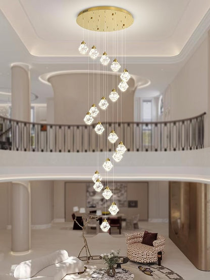 20-Light Modern Chandelier for Foyer Crystal Chandeliers for Living Room Gold Pendant Light Fixture Staircase Chandelier for High Ceilings Dimmable LED Hanging Light with Remote