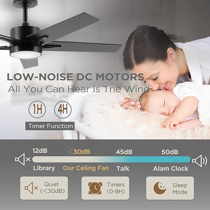 Ceiling Fan with Light Remote: 42 Inch Modern Fans with Dimmable Tri-Color Temperature LED - Quiet Reversible DC Motor for Home Office Bedroom