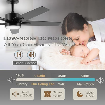 Ceiling Fan with Light Remote: 42 Inch Modern Fans with Dimmable Tri-Color Temperature LED - Quiet Reversible DC Motor for Home Office Bedroom