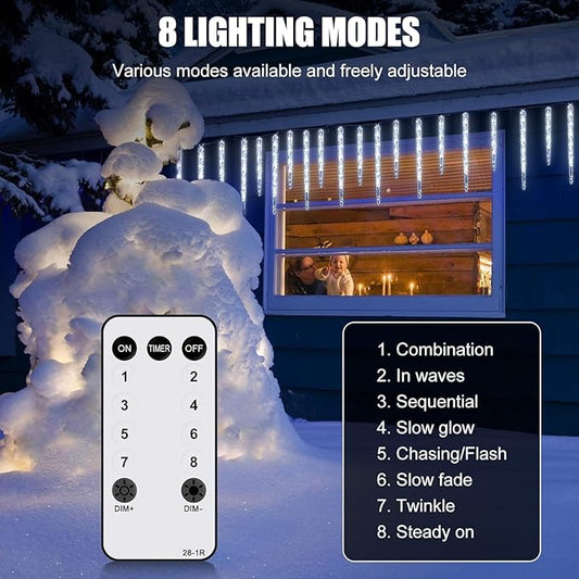 Brightown Icicle Lights Outdoor with Remote, 20ft 100 LED 20 Tubes Connectable Ice Shape Hanging Christmas Lights for Tree Patio Roof Holiday Decor, Multicolor