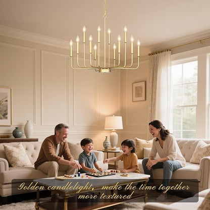 Gold Chandeliers for Dining Room Light Fixture Over Table, Modern Farmhouse Chandeliers for Living Room,12-Lights Candle Lighting Fixtures for Entryway Kitchen Island Foyer