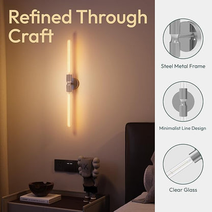 ALAMPEVER Modern Linear Wall Sconce with LED Bulb Included, Dimmable Minimalist Wall Light for Bathroom, Bedroom, Living Room & Hallway, 1 Pack