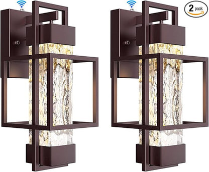 PARTPHONER Modern Outdoor Wall Lights 2 Pack, 15" Dusk to Dawn Sensor, Waterproof Porch Light, Bronze