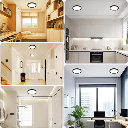 libtit 10Pack 7inch LED Flush Mount Ceiling Light, Dimmable & 5Color Temperatures (3000K-6500K), 15W Round Slim Black Light Fixture for Closet Hallway Kitchen Bathroom Laundry