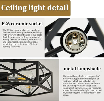 Modern Farmhouse Semi Flush Mount Ceiling Light,Industrial Black Ceiling Lighting Fixture,Hexagonal Close to Ceiling Lights for Kitchen, Hallway,Bedroom,Foyer,Dining,Laundry Room,14.6 Inch
