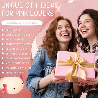 YR YRHH-PET Axolotl Lamp Kid Cute Night Light, Rechargeable Squishy Axolotl Gifts for Girls, Mother, Baby Touch Nightlight, Dimmable Silicone LED Animal Toy, Bedside Pink Lamp, Nursery Kawaii Décor