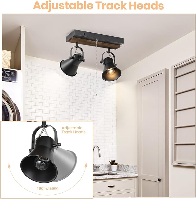 2 Light Kitchen Lighting fixtures Ceiling,Adjustable Ceiling Light with Pull Chain,Farmhouse Track Lighting fixtures Ceiling for Dining Room, Hallway,Bathroom.