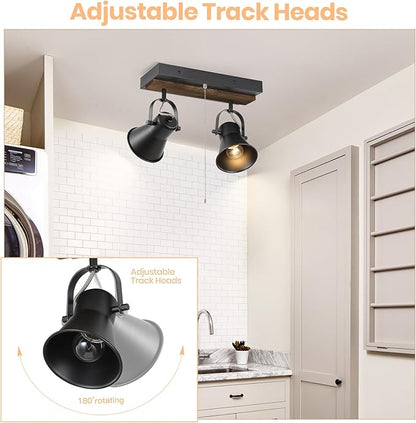 2 Light Kitchen Lighting fixtures Ceiling,Adjustable Ceiling Light with Pull Chain,Farmhouse Track Lighting fixtures Ceiling for Dining Room, Hallway,Bathroom.