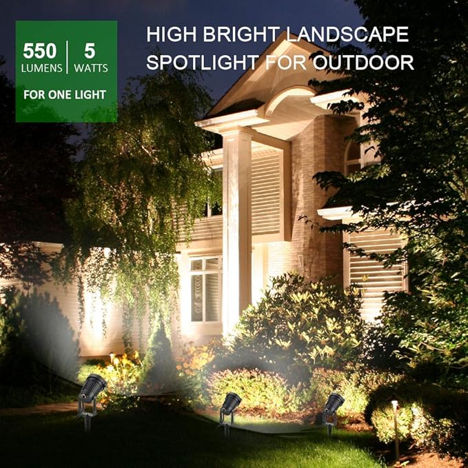 Romwish LED Landscape Spotlight 5W, Outdoor Landscape Lighting 120V Plug-in, 550LM Waterproof LED Landscape Lights, Landscape Spot Lights for Yard, Garden, Tree, Driveway, 3000K Warm White (6 Pack)