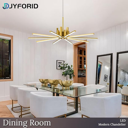 Gold Modern Sputnik Chandelier with Remote Control, 56W 3-Color Temperature Dimmable LED Chandelier for Dining Room, Hanging Adjustable Pendant Light for Living Room Kitchen Foyer Entryway