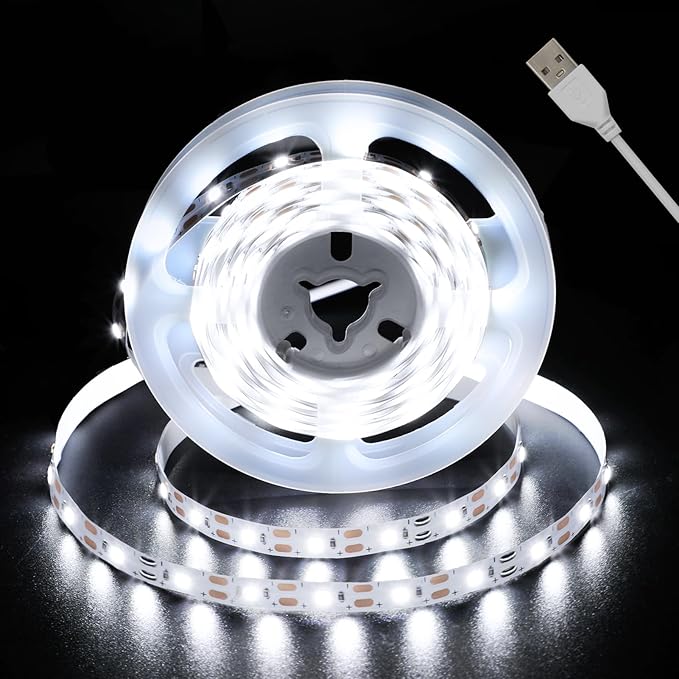 echosari Strip Lights USB 5V, 9.8Ft 180 LED Strip Lights 2835 SMD Super Bright with Self-Adhesive DIY for Cabinet Photo Frames Desks Monitor Shelves Decor (Cool White)