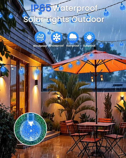 LORRYTE 2-Pack 120 LED Blue Solar String Lights Outdoor - 72FT Crystal Globe Waterproof Solar Powered Patio Lights for Outside with 8 Lighting Modes for Garden Yard Party Porch Decorations