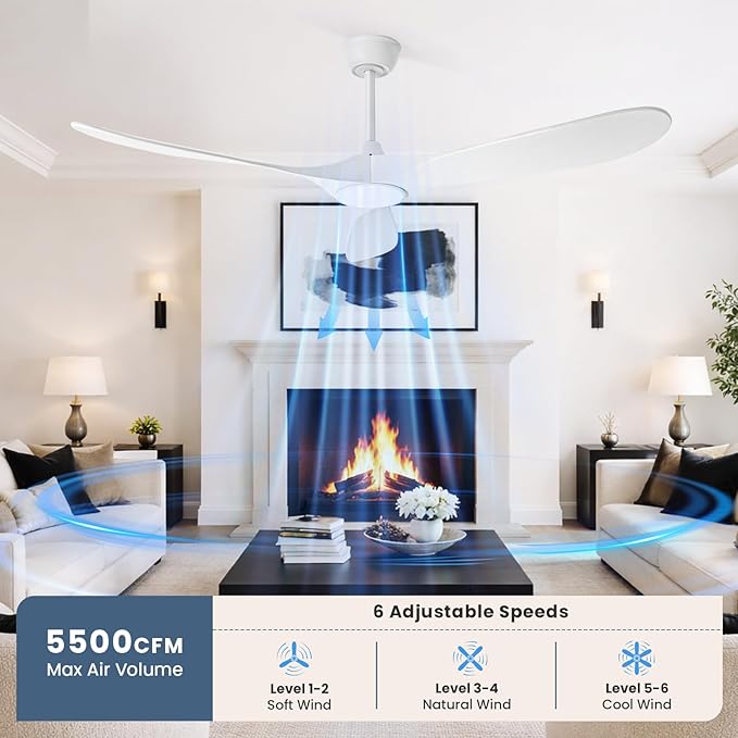 heimo 52 Inch White Ceiling Fan with Light and Remote, Wood Outdoor Ceiling Fans with Lights Dimmable for Bedroom Living Room Patios Kitchen Modern 3 Blade Propeller Indoor Fan