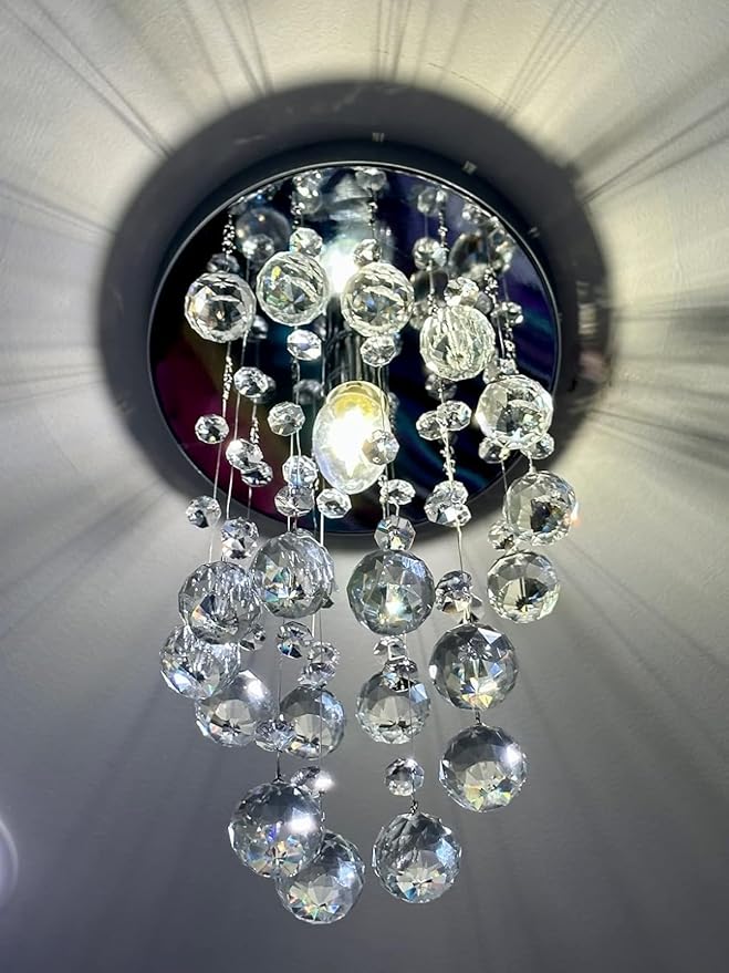Modern Crystal Chandelier Elegant Spiral Flush Mount Chandelier Modern Raindrop Crystal Ball Chandeliers Fixture Pendant Ceiling Lamp Lighting Fixtures for Bedroom Hallway Living Room D8"x H15.8"