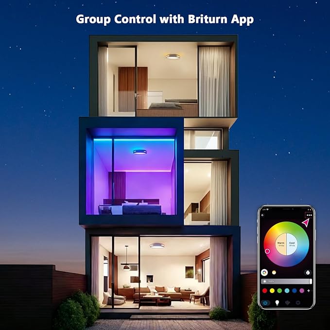 SOTTAE RGBIC LED Smart Flush Mount Ceiling Light, Flush Mount Light Fixture with Remote Control WiFi, Works with Alexa DIY Colors, 3000-5000K Dimmable Ceiling Light for Bedroom Living Room Entryway