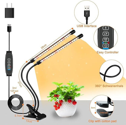 SDOVUERC 4 Heads Grow Lights for Indoor Plants, Full Spectrum LED Plant Lamps with Clips and 120 inch Cables for Seeding Growing(with Adapter)