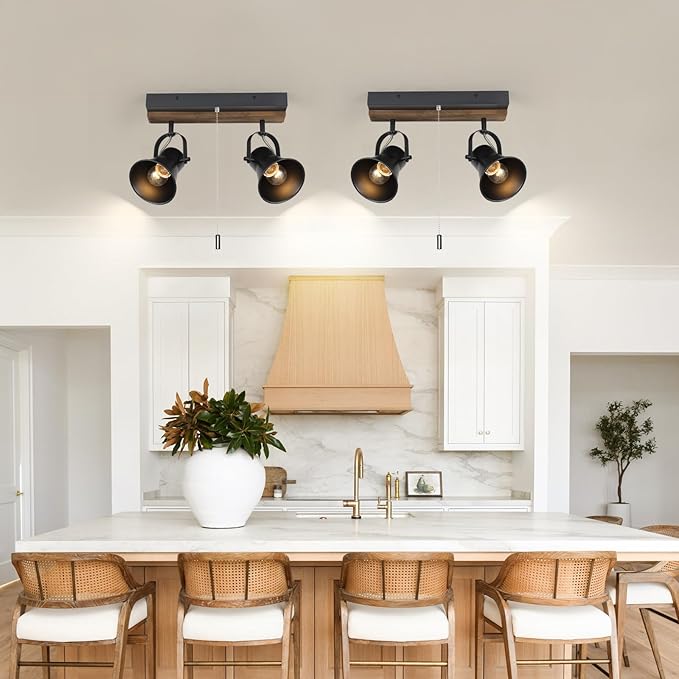 2 Light Kitchen Lighting fixtures Ceiling,Adjustable Ceiling Light with Pull Chain,Farmhouse Track Lighting fixtures Ceiling for Dining Room, Hallway,Bathroom.