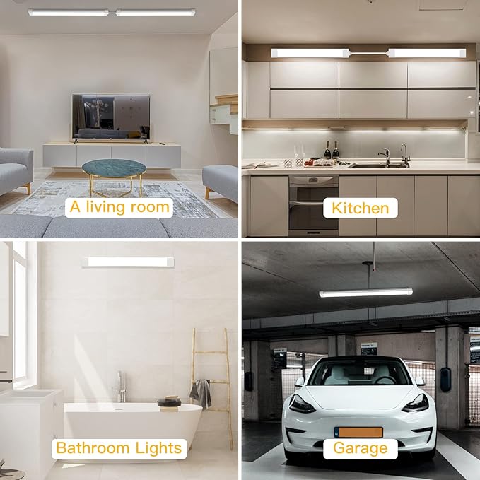 LED Closet Light, 1.4FT 17in with Plug, 16W 1700LM 5000K IP65 Linkable Ceiling Shop Light with NO/Off Switch Plug Cord