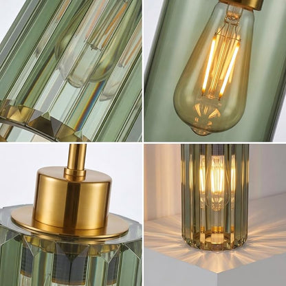 Modern Olive Green Fluted Glass Pendant Light 1 Pack - Thick Ribbed Glass with Warm Glow, Adjustable E26 Hanging Lamp for Kitchen Island & Dining Room