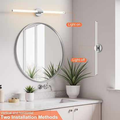 Bathroom Wall Sconces Set of 2 Hardwired Dimmable 5CCT LED Bathroom Light Fixtures Over Mirror 360° Full Lighting 31" Long Vanity Light Bar Modern Chrome Wall Sconce for Bedroom Living Room