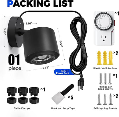 Barrina TR40a Track Grow Lights for Indoor Plants, 15°-60° Adjustable Beam Angle, 40W 4000K Full Spectrum LED Plant Light, High PPFD Spotlight Grow Lamps with Timer for House Plants, 1-Pack, Black