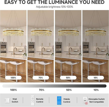 Gold Led Modern Crystal Chandelier: 31.5" Round Contemporary 3 Color Dimmable Large Dining Room Light Fixture over Table - Adjustable luxury Lighting for Bedroom Living Kitchen Island Entryway Foyer