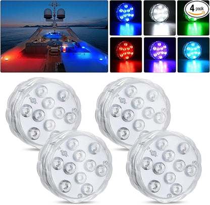 Nilight Marine Boat Light 4 PCS 10LED RGB Wireless Cabin Ambiance Multi Color Exterior Deck Lights Remote Control Submersible for Pontoon Sailboat Yacht Skeeter Fishing Bass Boats