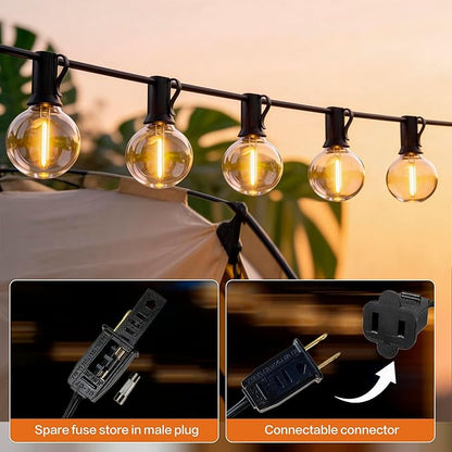 Outdoor String Lights 50FT with 25+2 G40 LED Bulbs, Shatterproof & Waterproof Patio Lights, Connectable Globe String Lights for Backyard Porch Deck Bistro Garden Party