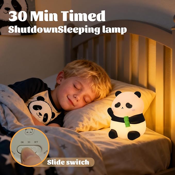 Panda Silicone Night Light for Kids, 50+ Hours Long Battery Life Squishy Touch Lamp with Auto Off Timer, Cute Rechargeable Nightlight for Toddler Baby Nursery Mothers Day Gift