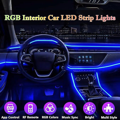 DEHERANE Interior Car LED Strip Lights, RGB 6 in 1 Ambient Lighting Kit with 315 inches Integrated Fiber Optic, 16 Million Colors Car Interior Lights with Wireless APP& Remote Control, Sync to Music