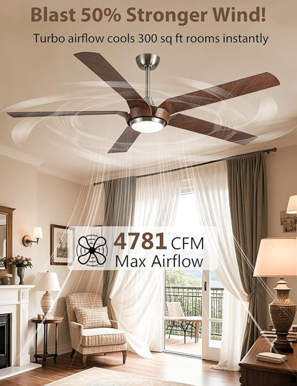 65" Gold Ceiling Fan with Light & Remote - Farmhouse Ceiling Fan with for Bedroom,High Airflow Quiet DC Motor 6-Speed Reversible Indoor/Outdoor
