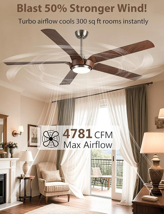 65" Gold Ceiling Fan with Light & Remote - Farmhouse Ceiling Fan with for Bedroom,High Airflow Quiet DC Motor 6-Speed Reversible Indoor/Outdoor