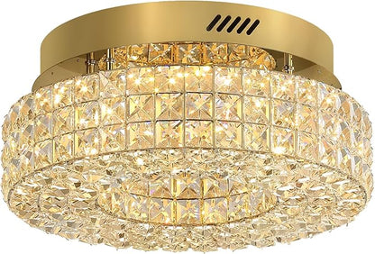 ykolupty 16" Crystal Chandeliers,Round Chandelier for Living Room Modern Crystal Ceiling Light Fixture for Foyer Bedrooms Dining Room Hallway Gold