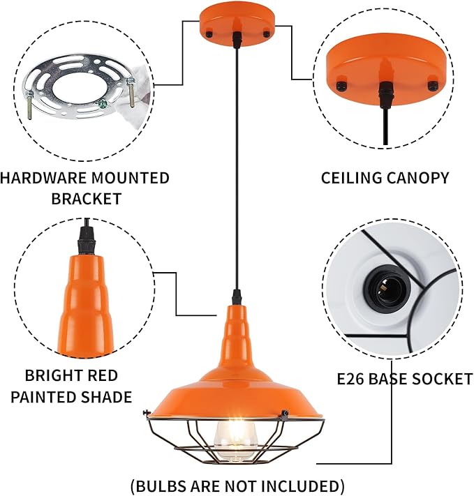 Farmhouse Orange Pendant Light, 3 Packs 10.5 inch, Island Pendant Lights, Kitchen Pendant Lights, Kitchen Island Pendant Lights, Pendant Lights Kitchen Island for Bedroom, Living Room, Bar