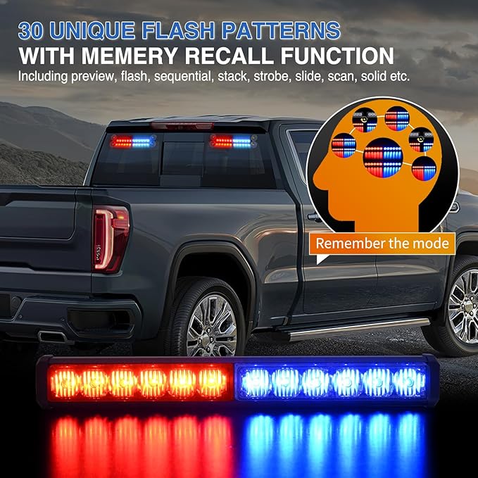 Nilight 24LED Emergency Strobe Traffic Advisor Light Bar 2 in 1 Red Blue Dash Warning Safety Flashing Lights Front/Rear Windshield Construction Lights for Trucks Cars Plow Police Firefighter Vehicles