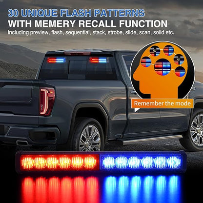 Nilight 24LED Emergency Strobe Traffic Advisor Light Bar 2 in 1 Red Blue Dash Warning Safety Flashing Lights Front/Rear Windshield Construction Lights for Trucks Cars Plow Police Firefighter Vehicles