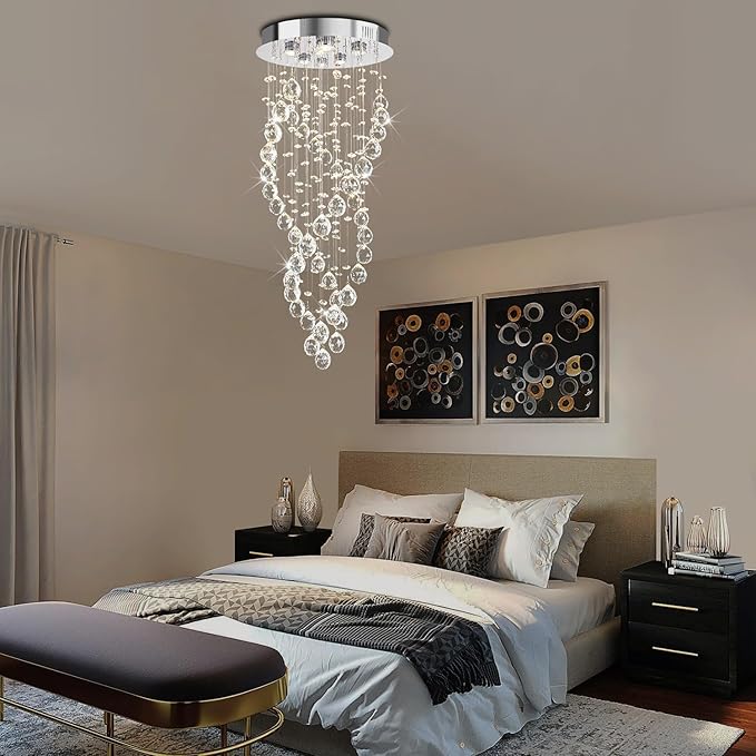 Modern Luxury 6-Lights Spiral Raindrop Crystal Chandeliers for Dining Room, K9 Crystal Ball Flush Mount Ceiling Light Fixture for Living Room, Bedroom, Bathroom, Hallway, Staircase of CRYSTOP