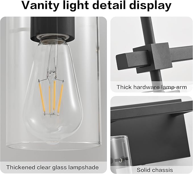 SOLFART 1 Light Vintage Vanity Light Bathroom Light Fixture Over Mirror Wall Sconces Black Bathroom Lighting