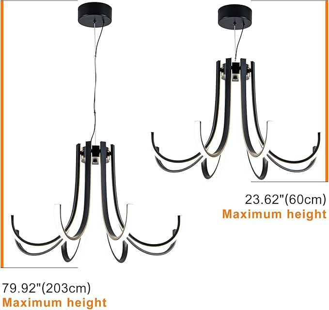 Mayful 8-Light Black Modern Chandelier with Remote Control, Dimmable LED Kitchen Island Light, 3-Color Adjustable Height Pendant for Dining Room Kitchen Office,64 Inch
